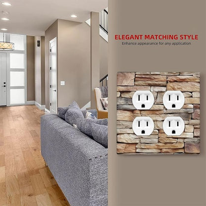 Outlet Covers Stone Textured Brown Brick Natural Stone 2 Gang Double Duplex Decorative Light Switch Covers Electrical Wallplates Socket Faceplate For Farmhouse Cabin Decor