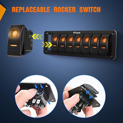 Nilight 8 Gang Rocker Switch Panel with Orange LED Light 5 Pin On Off Pre-Wired Aluminum Toggle Switches Waterproof for 12V/24V Cars Marine Boats ATVs Trailers RV Trucks