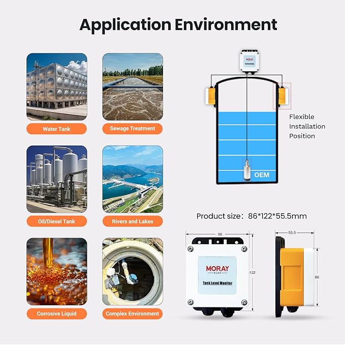 Moray Smart WiFi Water Level Sensor Water Level Transmitter Level Monitor Sensor , Gateway Automatic Alarm Indicator for Smart Life Mobile APP Smart Home Remote IP67 Waterproof (ME202R 5m)