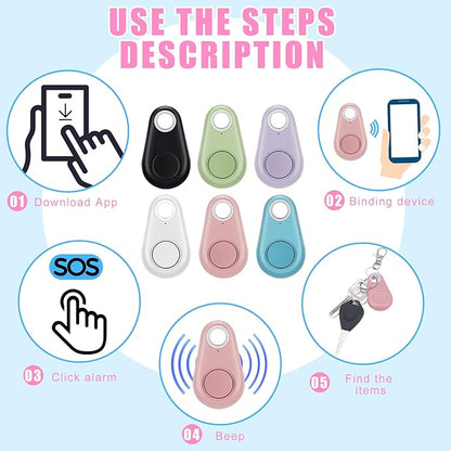 Flutesan 8 Packs Portable GPS Tracking Mobile Tracking Anti Loss Smart Device Key Finder Locator GPS Tracker Device for Pets Dog Cat Wallet Keychain Luggage, Alarm Reminder(Black, White, Colorful)