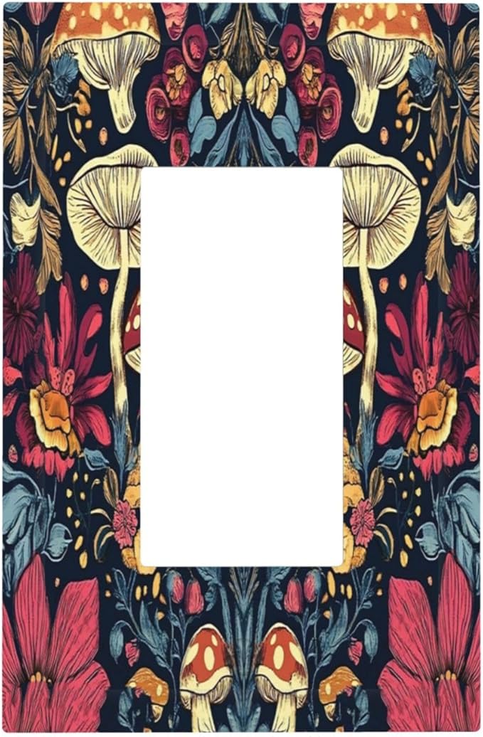 Decorative Outlet Covers Coloful Red Yellow Orange Magical Mushroom Forest 1 Gang Single Rocker Light Switch Cover Plate GFCI Wall Plates Electrical Switch Plate Cover for Bedroom Home Decor