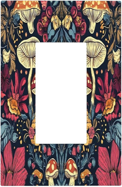 Decorative Outlet Covers Coloful Red Yellow Orange Magical Mushroom Forest 1 Gang Single Rocker Light Switch Cover Plate GFCI Wall Plates Electrical Switch Plate Cover for Bedroom Home Decor