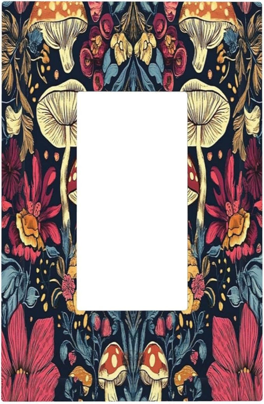 Decorative Outlet Covers Coloful Red Yellow Orange Magical Mushroom Forest 1 Gang Single Rocker Light Switch Cover Plate GFCI Wall Plates Electrical Switch Plate Cover for Bedroom Home Decor