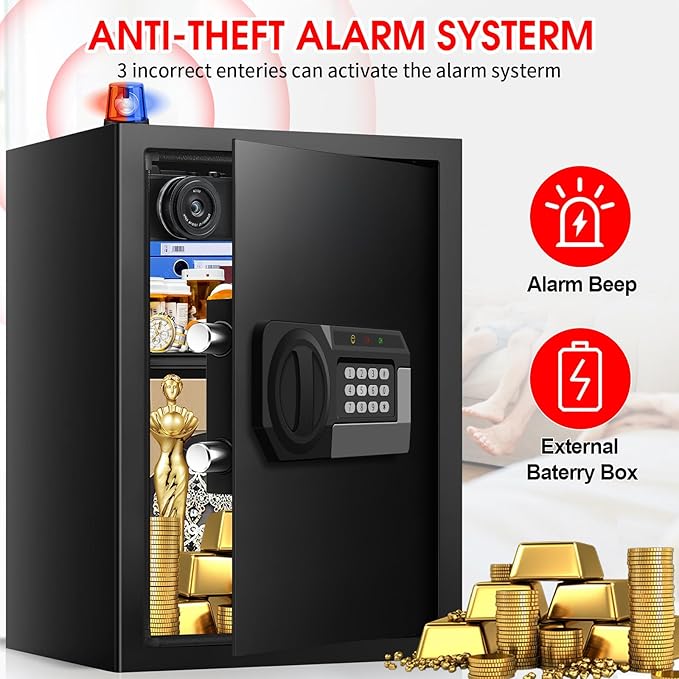 3.2 Cubic Feet Large Safes for Home Use Fire and Water Proof, Anti-Theft Digital Security Safe Box With Programmable Keypad & Spare Keys, Home Safes Water and Fireproof for Documents Money Valuables