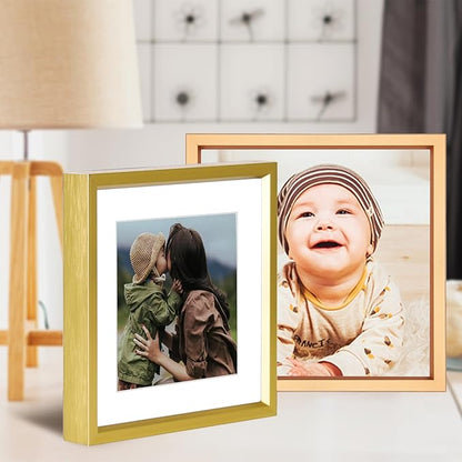 10x10 Picture Frame, Brass Metal Square Photo Frames with HD Glass, Fits 6x6 with Mat or 10 x 10 without Mat, Display for Wall and Table, 1 Pack