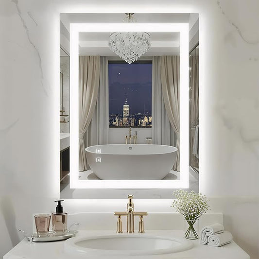 24X32 Inch LED Bathroom Mirror with Lights, Frontlit+ Backlit Bathroom Vanity Mirror for Wall, Ultra-Clear Tempered Glass, Shatter-Proof, Anti-Fog and Memory Function, ETL Listed