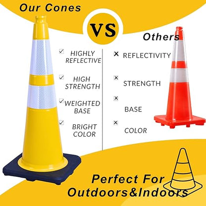 BESEA 4PACK 28” inch Traffic Safety Cones Yellow Road Parking Cones Heavy Duty Construction Cone Structurally Stable for Traffic Control at Public Place