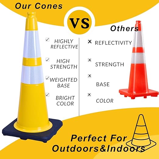 BESEA 8PACK 28” inch Traffic Safety Cones Yellow Road Parking Cones Heavy Duty Construction Cone Structurally Stable for Traffic Control at Public Place
