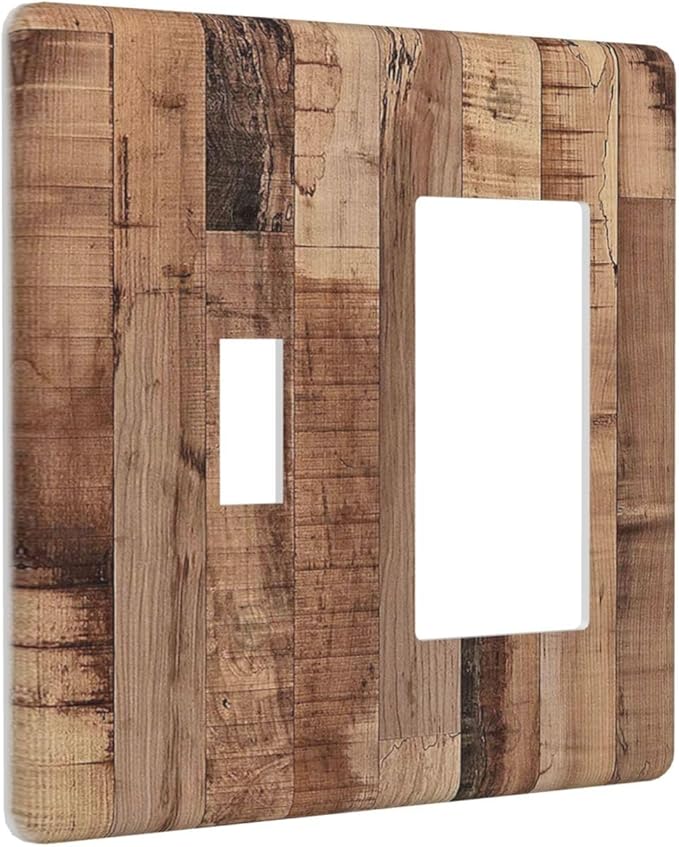 Outlet Covers Rustic Brown Wood Grain 1 Toggle 1 Rocker Combination Decorative Wall Plate Electrical Switch Plates Light Switch Cover Plate for Farmhouse Kitchen Decor