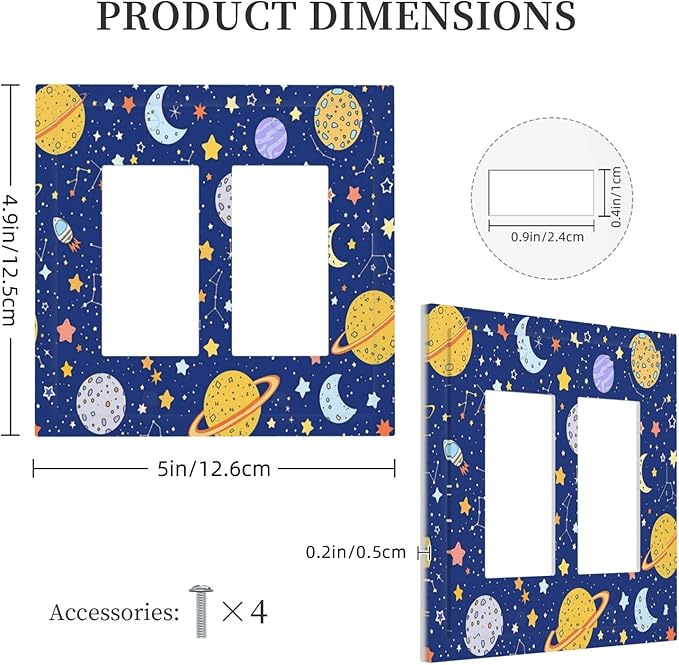 Stars Starry Night Sun Moon Planet Constellations Decorative Outlet Covers 2 Gang Double GFCI Rocker Light Switch Cover Plate Electrical Wall Panels for Bedroom Bathroom Decor