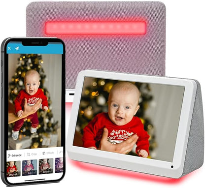 PhotoShare MyLuma LED 7” WiFi Digital Photo Frame with LEDs and Soft Touch Back Panel | Send Photo or Video from Phone to Digital Picture Frame | White Lightning Finish