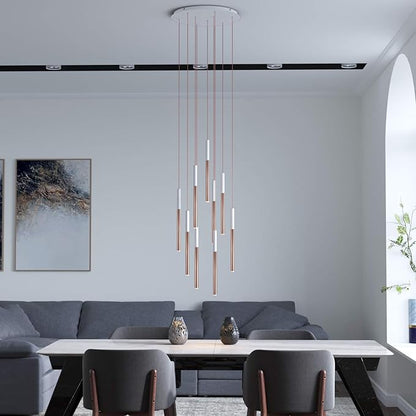 ALTAIR 9 Mini Pendant Lighting White-Copper - LED Hanging Light Fixture for Kitchen Island, Bar, Foyer - Cluster Pendants - Dimmable, Adjustable Wire, Lamp Bulb Included