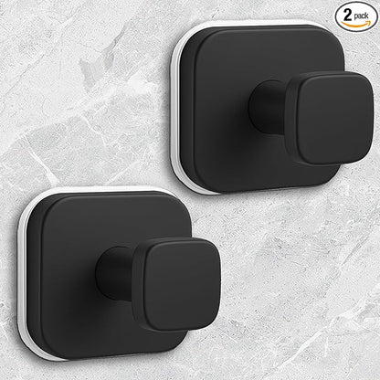 Shower Hooks for Inside Shower,Reusable Suction Cup Hooks for Glass Window,Mirror,Removable Towel Hooks for Bathroom,2 Pack(Black)