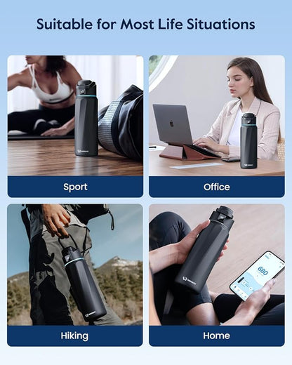 BOOST Smart Water Bottle with Reminder & Tracker, Double Wall Vacuum Insulated Bottles Stainless Steel, 32oz BPA-Free Wide Mouth for Gym, Office, School, Ideal Gift for Christmas, New Year