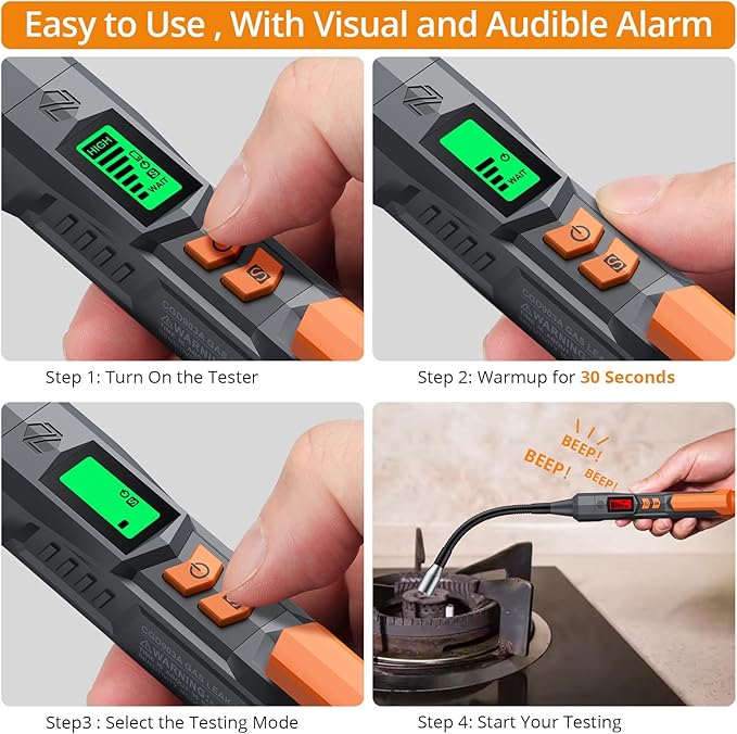 Neoteck 50-3000ppm Gas Leak Detector with 4-inch Probe Natural Gas Detector Pen with High/Low-Sensitivity Portable Gas Sniffers with Audible & Visual Alarm to Locate Combustible Gases for Home