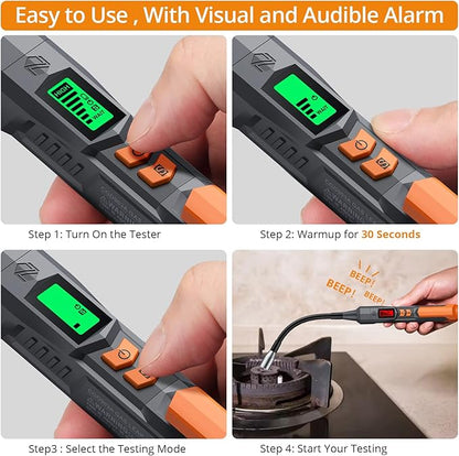 Neoteck 50-3000ppm Gas Leak Detector with 4-inch Probe Natural Gas Detector Pen with High/Low-Sensitivity Portable Gas Sniffers with Audible & Visual Alarm to Locate Combustible Gases for Home
