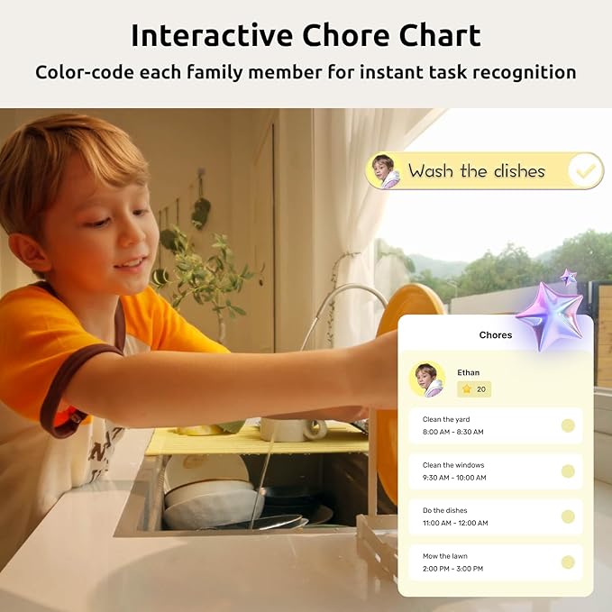 21.5'' Digital Calendar & Chore Chart - Smart Interactive Display for Family Schedules, 1920 * 1080P Full HD Touchscreen Electronic WiFi Planner, Wall and Desk Mountable