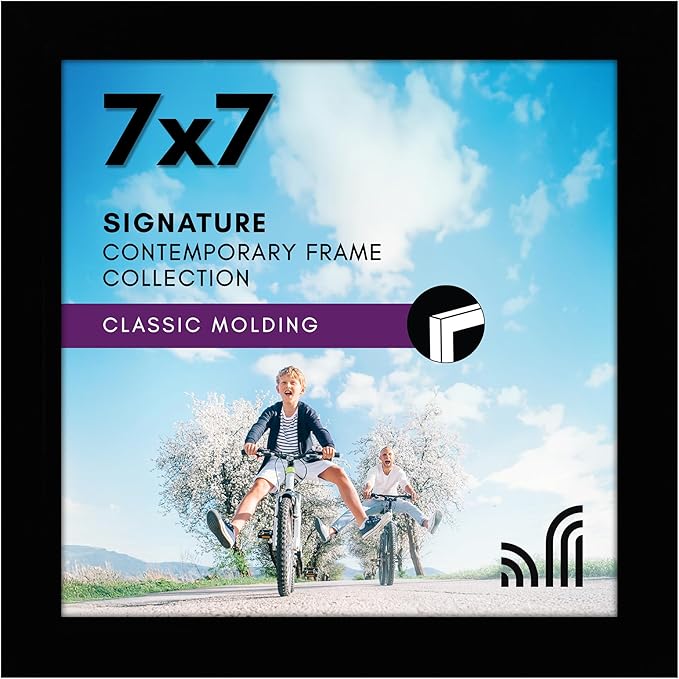 Americanflat 7x7 Picture Frame with Shatter-Resistant Glass - Signature Collection - Gallery Style Frames Made of Engineered Wood - Square Frame for Tabletop and Wall Display - Black