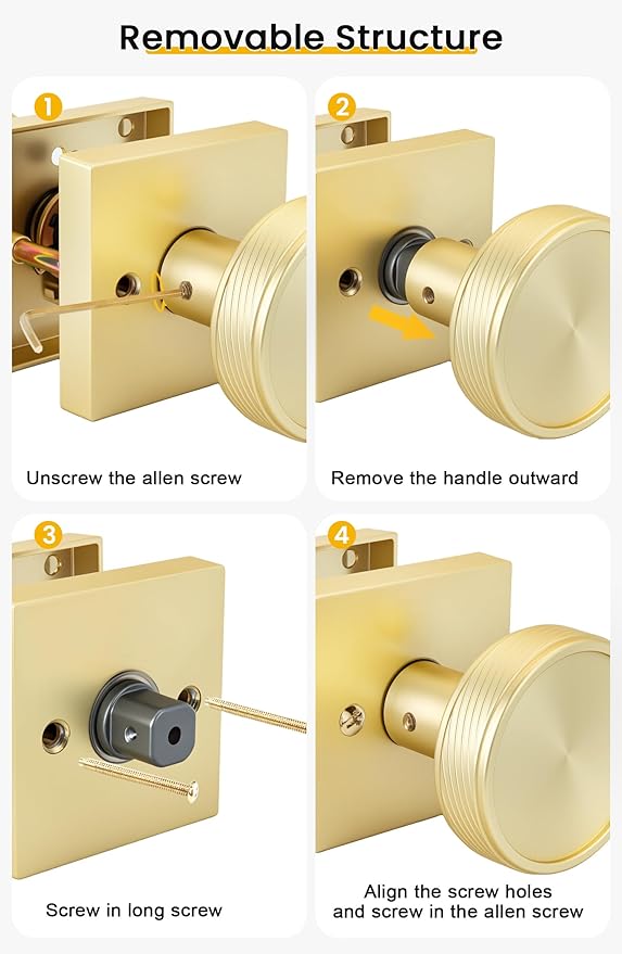 goldenwarm Passage Door Knob Gold, Zinc-Alloy Modern Brushed Gold Closet Door Knob Interior for Hallways, Heavy Duty Square Gold Modern Doorknob - 1 Pack