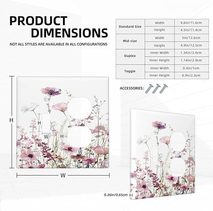 Floral Pink Watercolor Wildflowers Plant Flower Wallplates 1 Toggle 1 Duplex Switch Plate Electrical GFCI Faceplate Decorative Light Switch Covers for Bedroom Living Room Decor