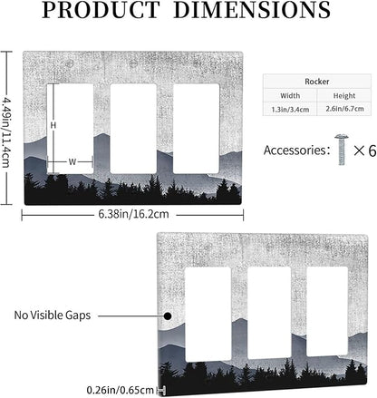 Light Switch Covers Natural Landscape Mountains Pine Trees 3 Gang Rocker Electrical GFCI Decorative Triple Outlet Wall Plate Cover Switchplate for Bedroom living Room Decor