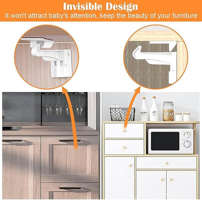 2 Pack Upgraded Invisible Baby Proofing Cabinet Latch Locks – No Drilling or Tools Needed, Fits Most Cabinets & Drawers, Works with Countertop Overhangs, Strong Adhesive for Easy & Secure Installation