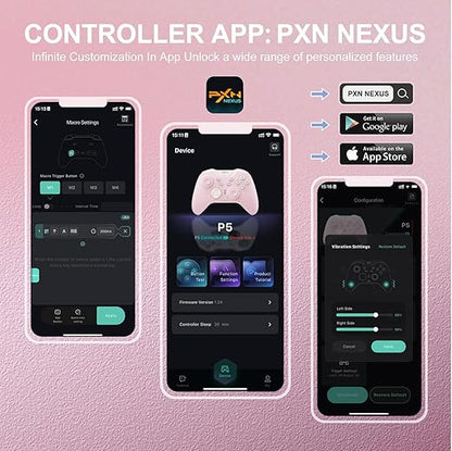 PXN P5 Wireless Gaming Controller, Hall Effect Joystick, 2.4G PC Gaming Controller, Hall Triggers, Dual Vibrators, APP, POM, Wake-up, 4-Macro, 3-Mode(2.4G/BT/SW), for PC,Switch,Android,iOS