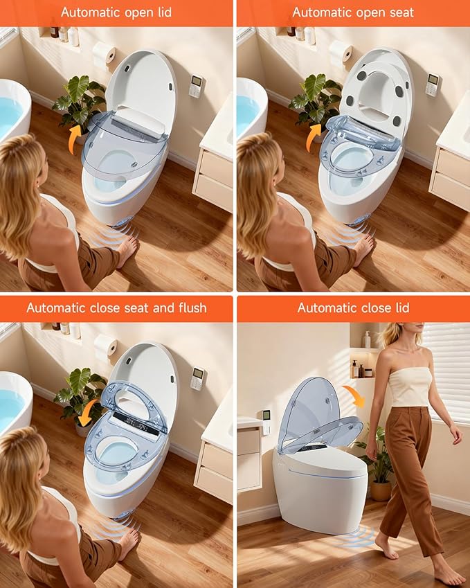 WANSID Smart Toilet with Bidet Built in, Bidet Toilet with Auto Open/Close Lid, Foot Sensor Operation, 1.28GPF, Heated Seat & Instant Warm Water Dryer, Tankless One Piece Electric Toilet