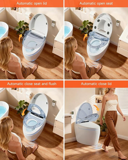 WANSID Smart Toilet with Bidet Built in, Bidet Toilet with Auto Open/Close Lid, Foot Sensor Operation, 1.28GPF, Heated Seat & Instant Warm Water Dryer, Tankless One Piece Electric Toilet