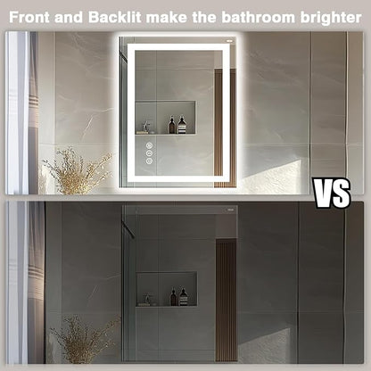 24"x32" LED Bathroom Mirrors for Wall, Front and Backlit Mirror, Anti-Fog Vanity Mirror with Lights, Stepless 3 Colors Dimmable Smart Lighted Mirror(Horizontal/Vertical)