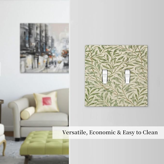 Decorative Light Switch Cover Vintage Morris Willow Leaf Green Leaves Double Toggle Switchplate 2 Gang Personalized Wall Plate Switchcovers Decora Light Switch Plate for Home Decor