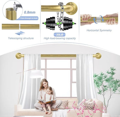 Gold Wrap Around Curtain Rods 28 to 60 Inch:Blackout Heavy duty Adjustable Window Curtain Rod for Bedroom,Industrial Darkening Curved French Metal Single Drapery Rods Easy Install,Brushed Gold