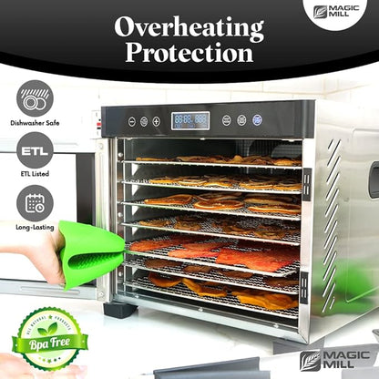 Magic Mill Pro Food Dehydrator Machine | 7 XL Stainless Steel Trays | Dryer for Jerky, Dog Treats, Herb, Meat, Beef, Fruit | Keep Warm Function, Digital Timer and Temperature Control, ETL Approved