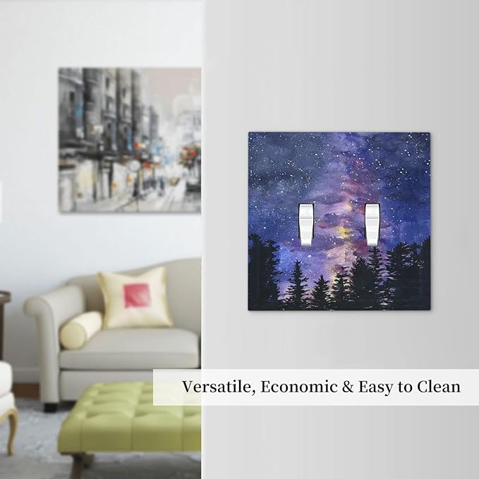 Decorative Switch Plates Dream Milky Way Starry Forest Pine Watercolor Painting 2 Gang Double Toggle Wall Plate Outlet Light Switch Cover Electrical Faceplate for Bedroom Home Decor