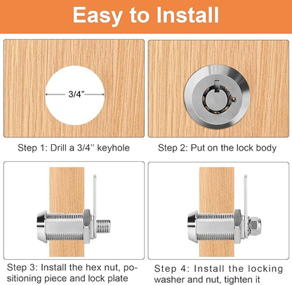 Cam Locks RV Storage Lock Keyed Alike,7/8" Cylinder Fits on 9/16" Max Door Thickness, RV Compartment, Camper, Trailer Replacement Set with 8 Keys, Chrome Finish