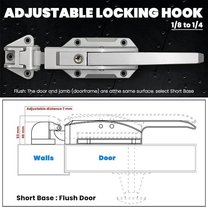 Walk in Cooler Door Closer Complete Latch Kit, Walk in Cooler Door Handle Radial Latch, Offset -1/5 In-3/5 in(Offset) and 5.9" Solid Metal Interior Release Handle (Foggy White)