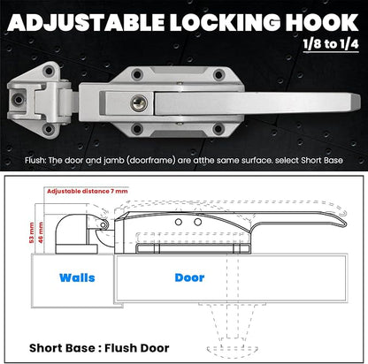 Walk in Cooler Door Closer Complete Latch Kit, Walk in Cooler Door Handle Radial Latch, Offset -1/5 In-3/5 in(Offset) and 5.9" Solid Metal Interior Release Handle (Foggy White)