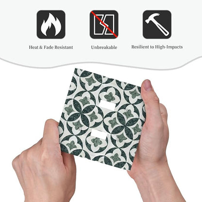 Green Luxury Modern Cubic Marble 2 Gang Double Toggle Decorative Light Switch Covers Electrical Faceplate Switch Plates for Bathroom Kitchen Home