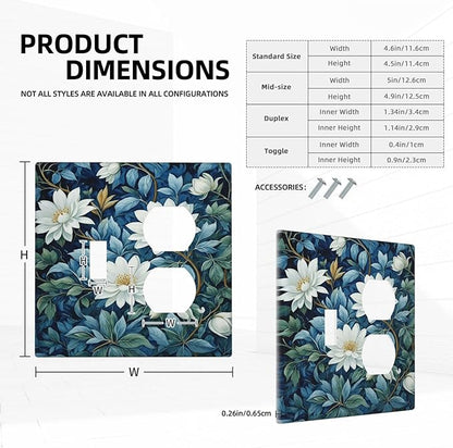 Decorative Outlet Covers Rustic White Floral Flowers Green Blue Leaves 2 Gang Wall Plate Single Toggle Duplex Light Switch Cover Switch Plate Covers Faceplate for Bedroom Home Decor
