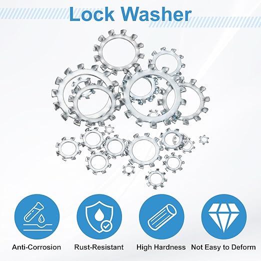uxcell 100Pcs 10# External Tooth Lock Washer, 304 Stainless Steel Multi-Tooth Star Washer Locking Fastener, Silver Tone