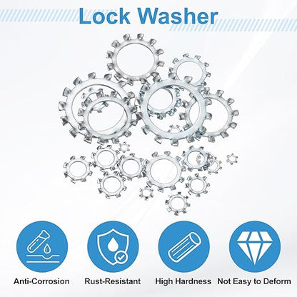uxcell 100Pcs 10# External Tooth Lock Washer, 304 Stainless Steel Multi-Tooth Star Washer Locking Fastener, Silver Tone