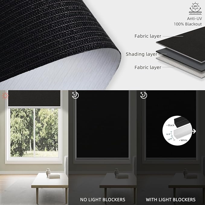 SmartWings Motorized 100% Blackout Shades Blinds, Custom Size, Cordless Window Shades with Rechargeable Battery, Work with Matter/Apple HomeKit, Alexa, Thread/Zigbee, Remote Optional, Eclipse Black