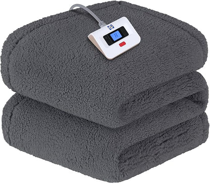 SEALY Electric Blanket Twin Size, Soft Sherpa Heated Blanket Single Control with 10 Heating Levels & 1 to 12 Hours Auto-Off Settings Over-Heated Protection 62"x84" Machine Washable, Dark Grey
