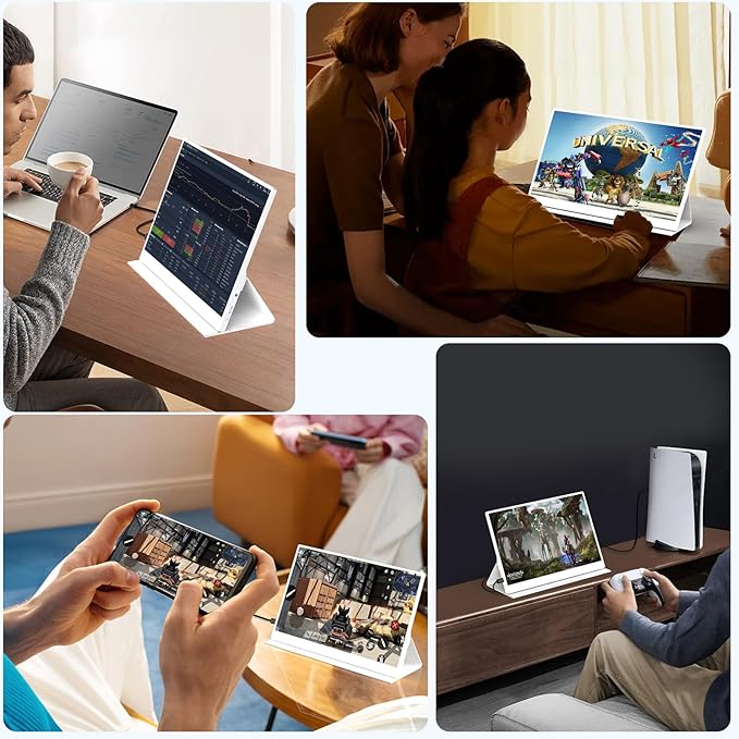 QAF Portable Monitor for Laptop, 15.6 Inch FHD 1080P USB-C HDMI 100% sRGB HDR IPS Display, Ultra-Thin Travel Second Screen Compatible with Laptop Mac PC Phone PS5 Xbox Switch, Built-in Speakers, White