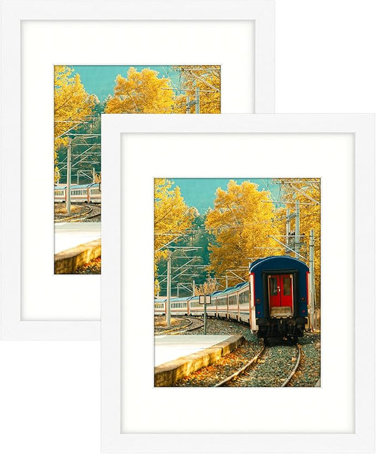 Golden State Art, 11x14 Picture Frame, Poster Frame in White, Display 8x10 with Mat or 11x14 Without Mat, 2 Pack