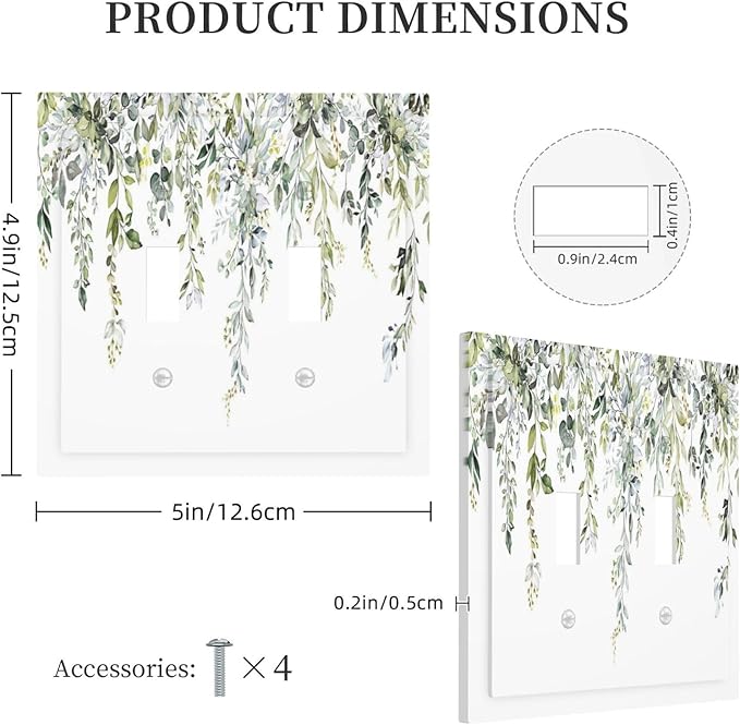 Decorative Switch Plates Boho Farmhouse Flower Leaf Sage Green 2 Gang Double Toggle Outlet Light Switch Cover Wall Plate Electrical Faceplate for Bedroom Cabin Decor