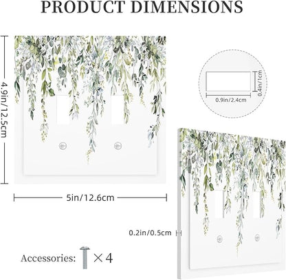 Decorative Switch Plates Boho Farmhouse Flower Leaf Sage Green 2 Gang Double Toggle Outlet Light Switch Cover Wall Plate Electrical Faceplate for Bedroom Cabin Decor