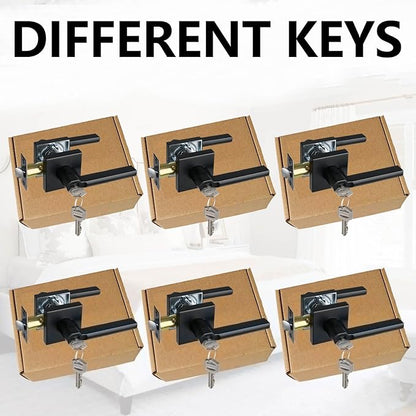 Keyed Entry Door Lever with Lock, Heavy Duty Square Interior Handle for Front Door and Office, Matte Black, Reversible for Right&Left Handed, 6Packs
