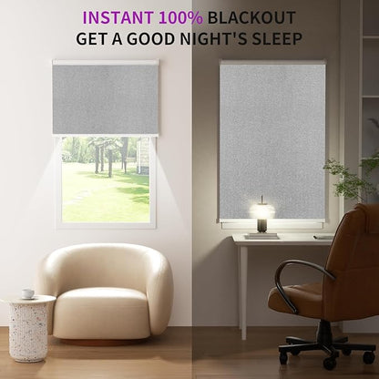 Astomi Motorized Blinds with Remote - Blackout Smart Roller Shades Compatible with Alexa & Goggle Home, Solar Rechargeable, Custom Size 22" - 100" for Indoor Window, Haze Grey
