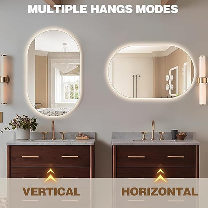 32" x 20" Oval LED Mirror for Bathroom, Backlit Vanity Mirror with Lights, Frameless Smart Wall Mirror, 3 Colors Stepless Dimmable, Anti-Fog, Shatterproof, Memory, CRI95+(Horizontal/Vertical)